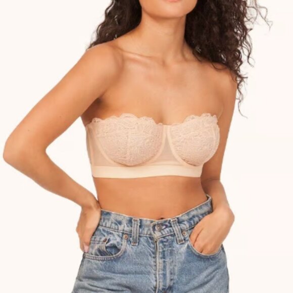 Nwt Lively Convertible Strapless Lace Bra 34DD Mesh Wide Band Toasted Almond - Picture 1 of 5